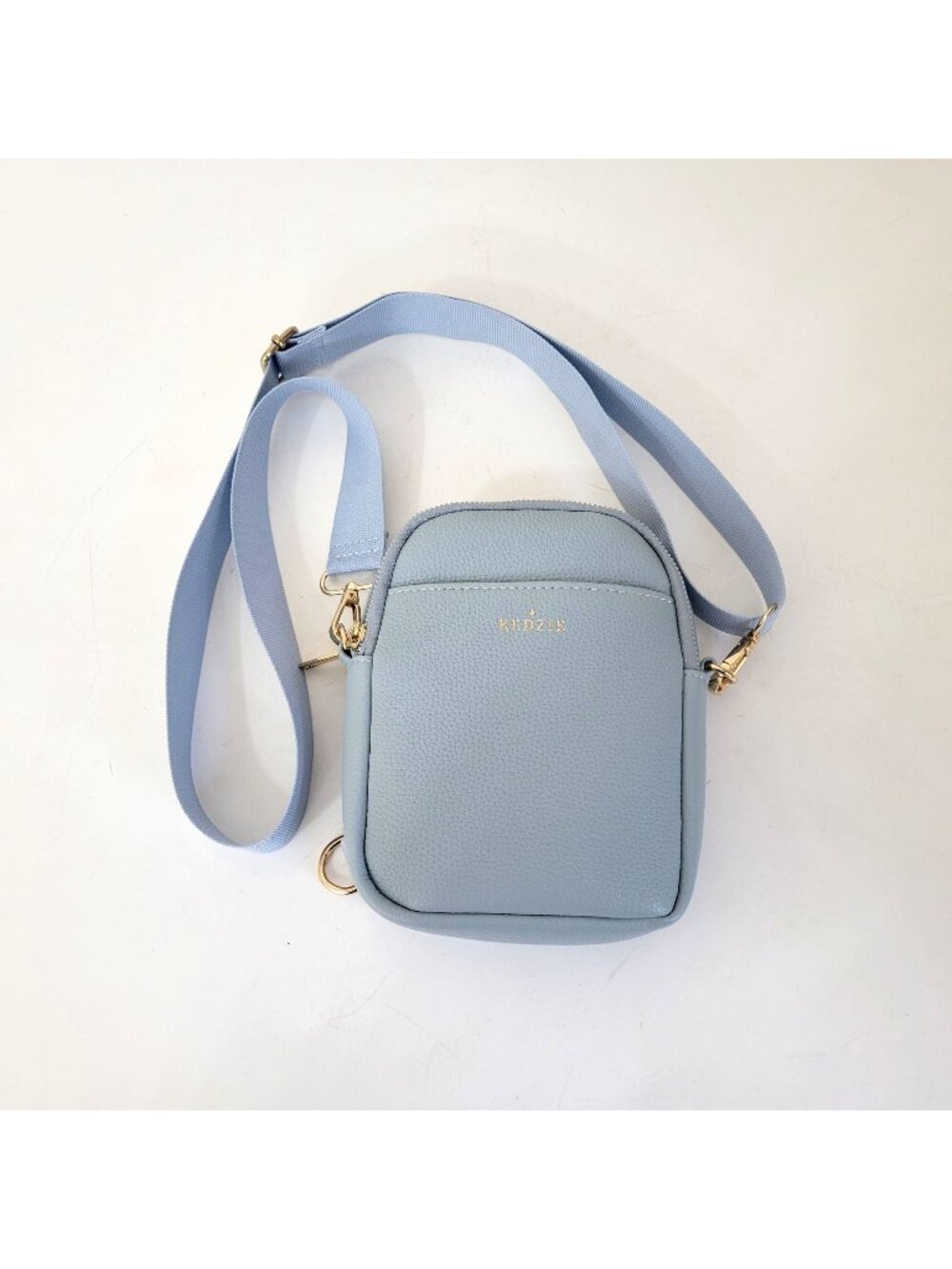 Light Blue Kedzie Crossbody Bag With Adjustable Strap & Gold Accents - Picture 1 of 6